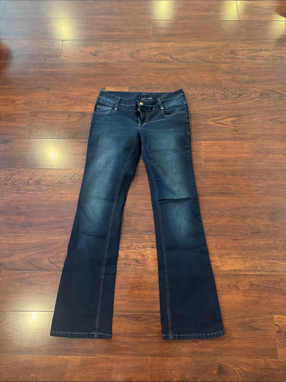 Maurices Dark Blue Flared Jeans with Subtle Fading